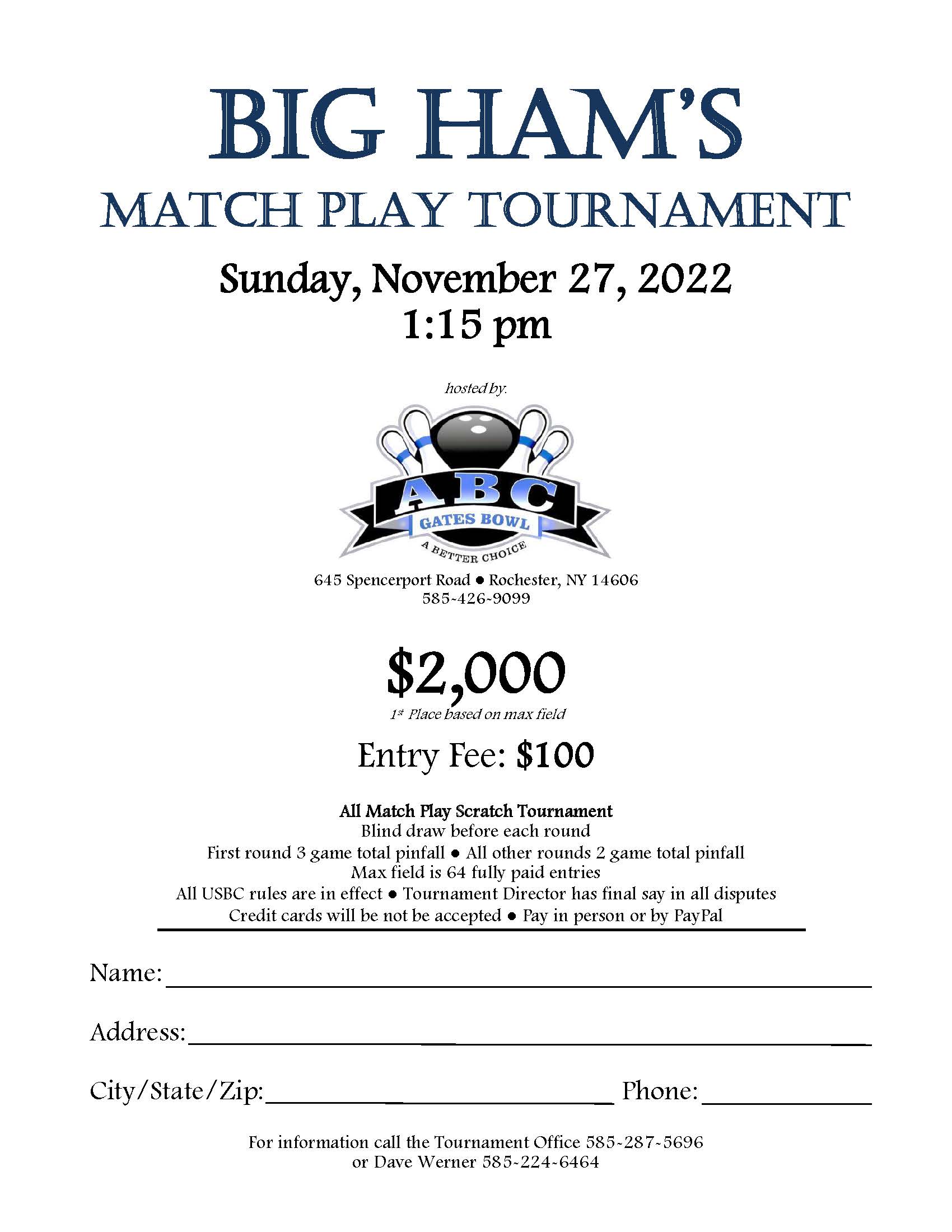 Big Hams Match Play Tournament 11.27.22 flyer